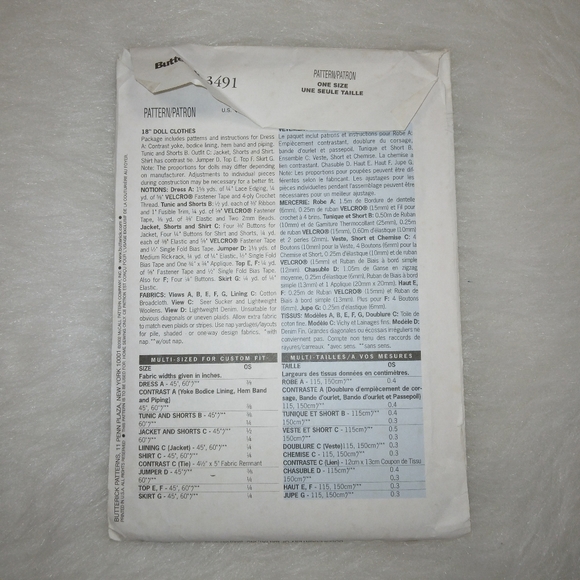 Butterick 3491 Clothing for 18" Dolls, American Girl Dolls shorts, jumpe… - Picture 5 of 5